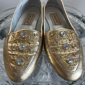 Charisma Metallic Gold Crystal-Studded Slip-On Loafers